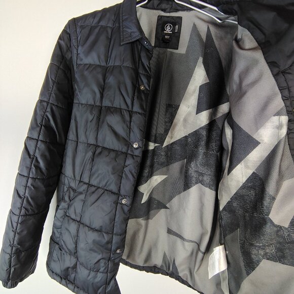 Volcom Stone Quilted Shirt Jacket Mens Black Snap Front Lightweight Puffer 600mm - Picture 9 of 16